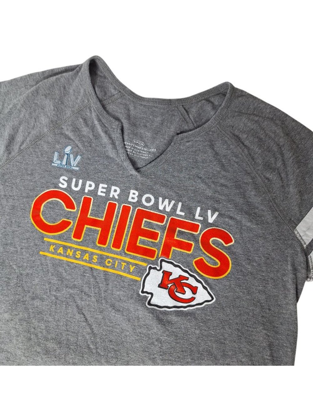 Kansas City Chiefs Shirt Women S Gray Super Bowl LV V-Neck Raglan Graphic